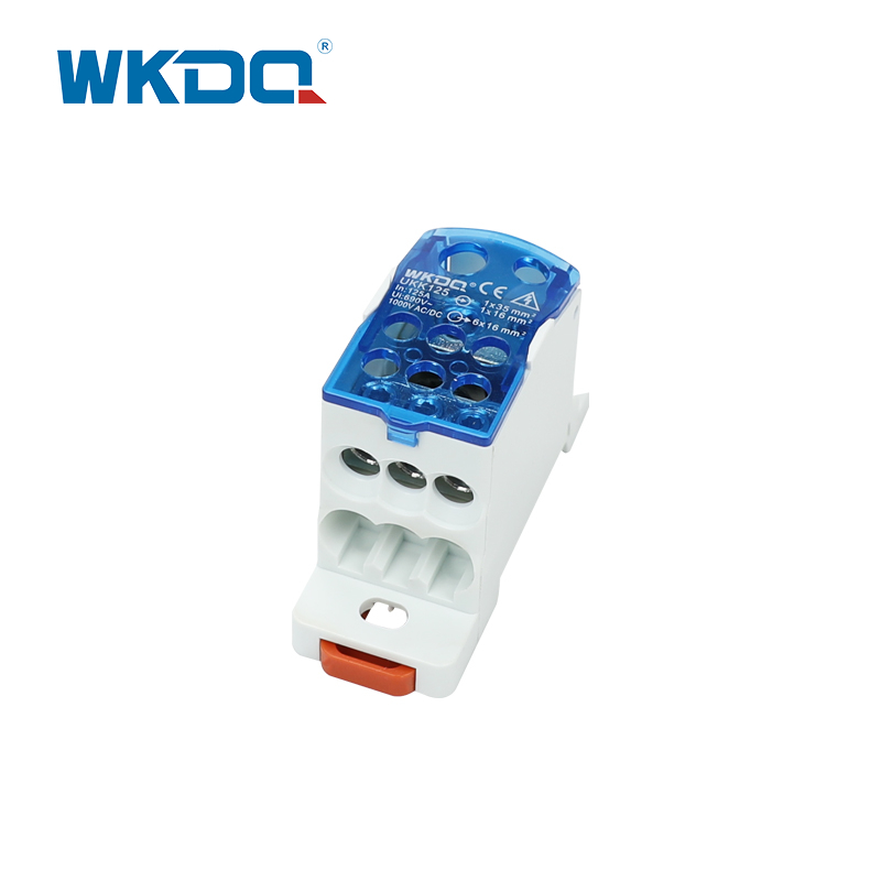 Din Rail UKK 125A Unipolar Mini เทอร์มินัลบล็อกการกระจายพลังงานไฟฟ้าขนาดเล็ก, บล็อกขั้วต่อสกรูสีน้ำเงินและสีเทา