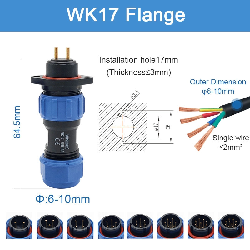 Sp Series ปลั๊กตัวเมีย ขั้วต่อสายไฟกันน้ำแบบเกลียว IP68 Wk17 Flange Circular